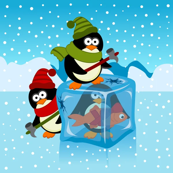 Cubo de hielo con pingüino — Archivo Imágenes Vectoriales