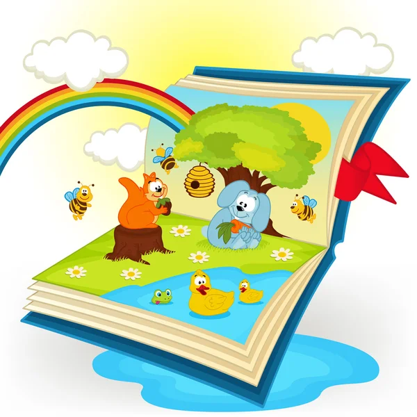 Magic book. animals in the glade — Stock Vector