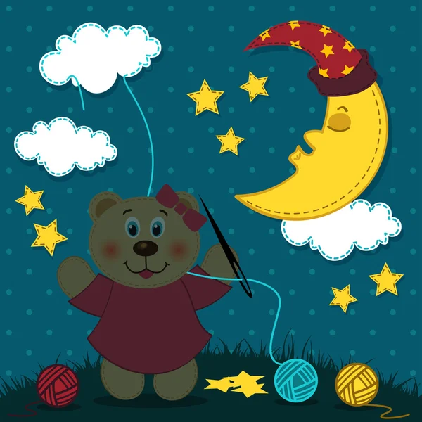 Bear girl brode le ciel nocturne — Image vectorielle