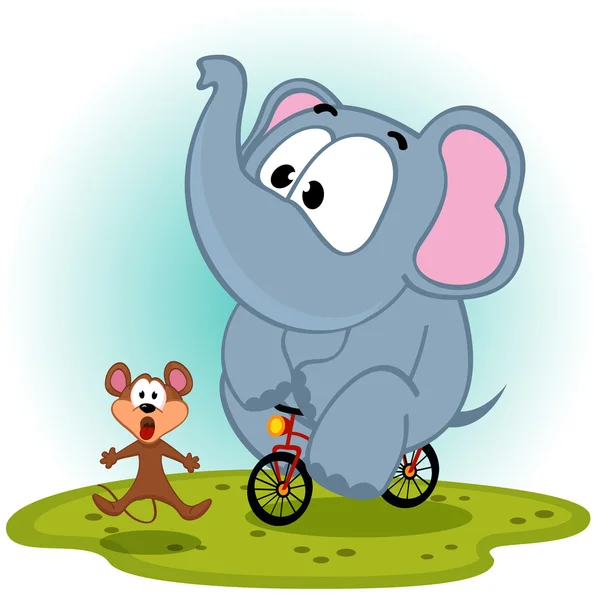 자전거에 코끼리 마우스를 잡는 다. — 스톡 벡터