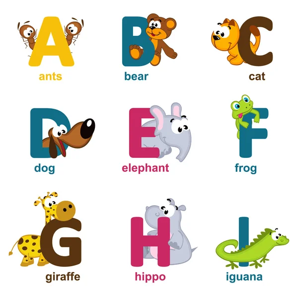 Alphabet animals from A to I Vector Graphics