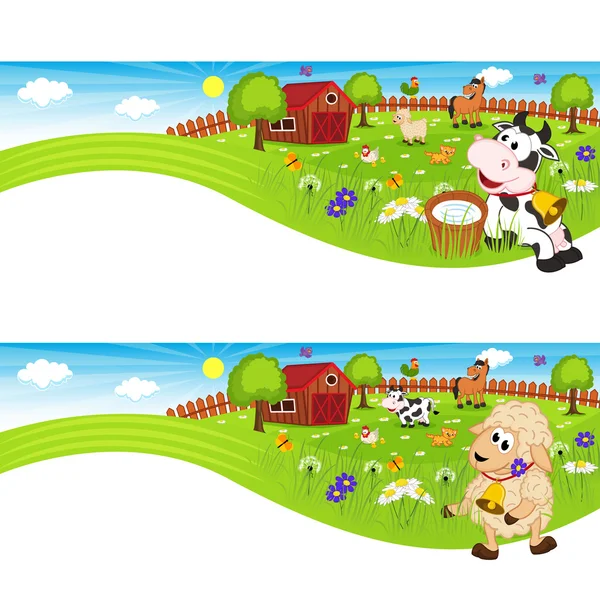 Two banners with farm animals in barnyard — Stock Vector