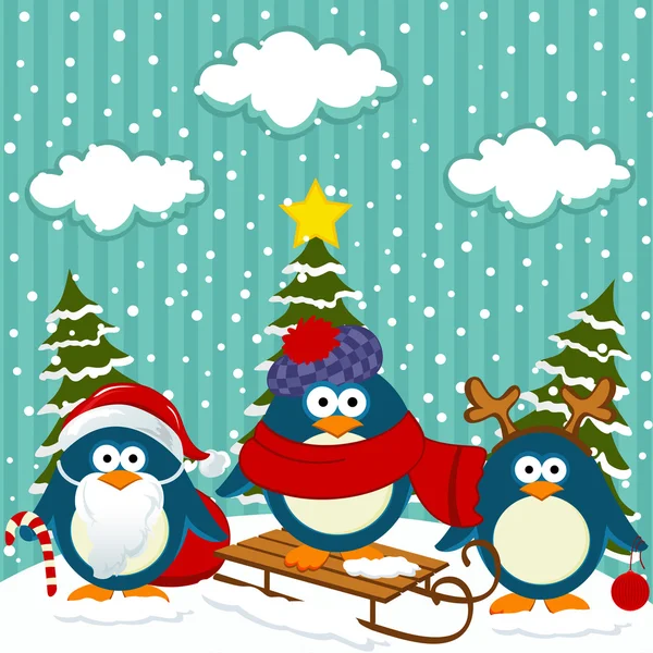 Πιγκουίνοι χειμώνα Χριστούγεννα — Διανυσματικό Αρχείο