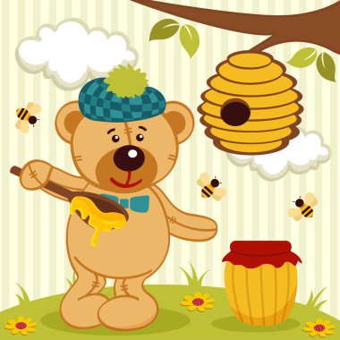 teddy bear near beehive clipart