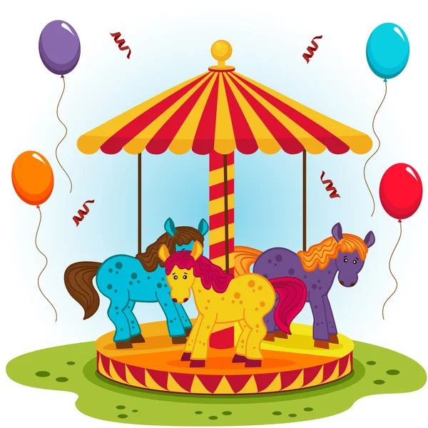 Carrusel infantil con caballos — Vector de stock