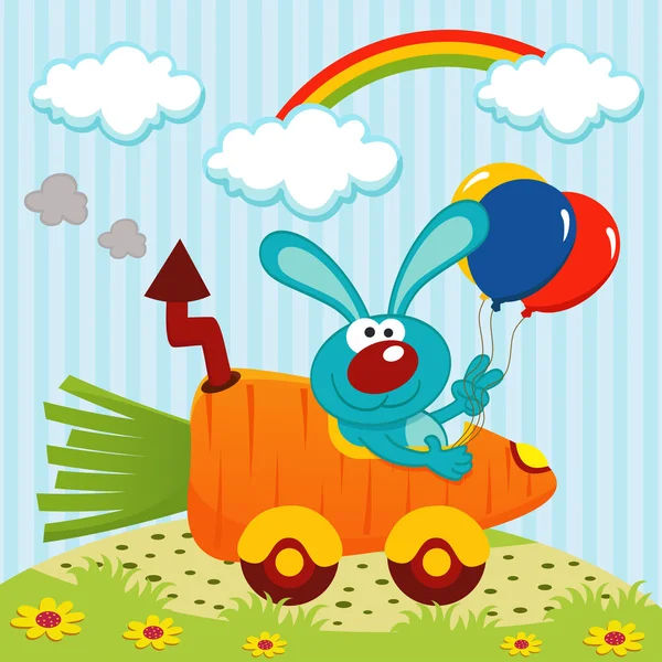 Rabbit by car from carrots — Stock Vector