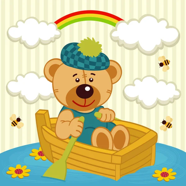 Teddy bear op boot — Stockvector