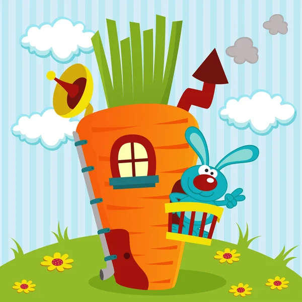 Rabbit in house of carrots — Stock Vector