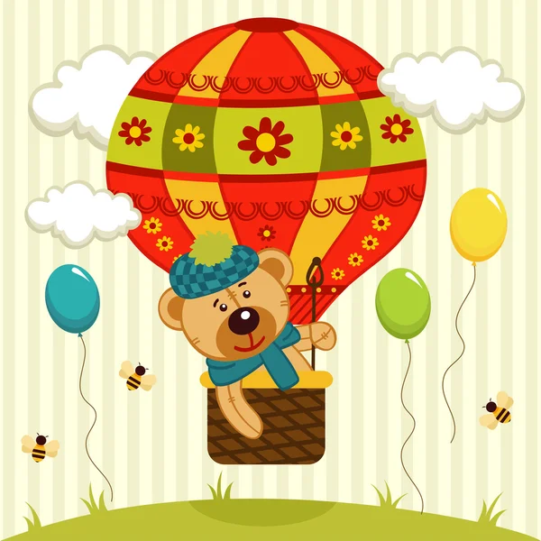 Ursinho voa no balão de ar — Vetor de Stock