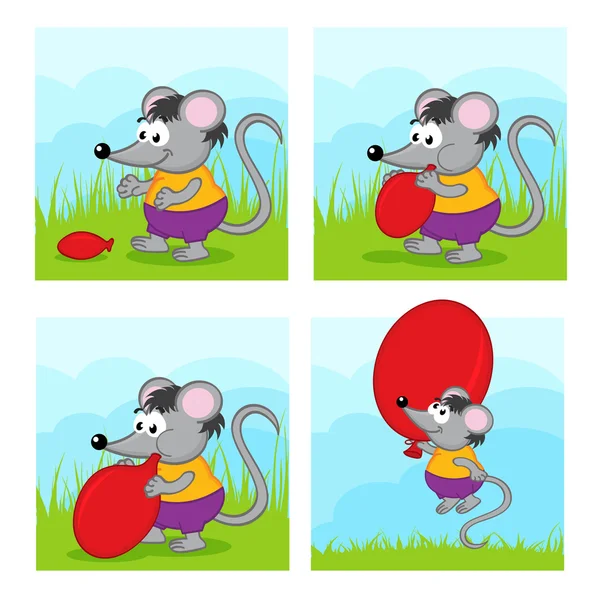 Myší nafoukne balónek — Stockový vektor