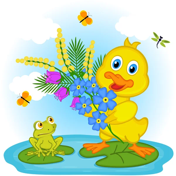 Canard aux fleurs — Image vectorielle