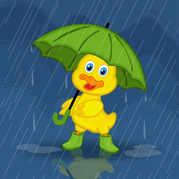 傘の下で雨から隠れているアヒルの子 — ストックベクタ