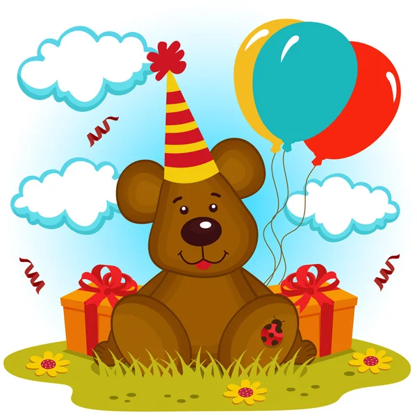 Beruang merayakan ulang tahunnya - Stok Vektor