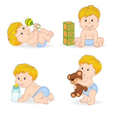 farklı pozisyonlarda erkek izole bebek kümesi
