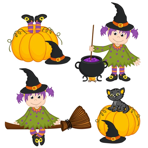 Elszigetelt Halloween boszorkány és a fekete macska — Stock Vector