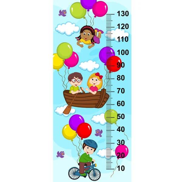 Children in the sky on a bicycle, boat flying on balloons — Stock Vector