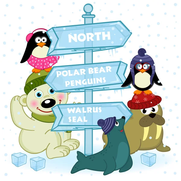 North animals near ice sign — Stock Vector