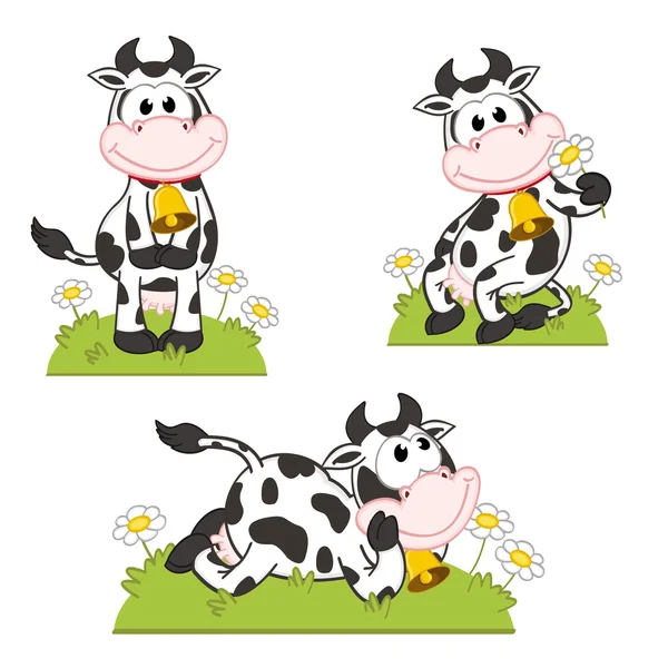 Conjunto de vacas aisladas en el prado — Vector de stock