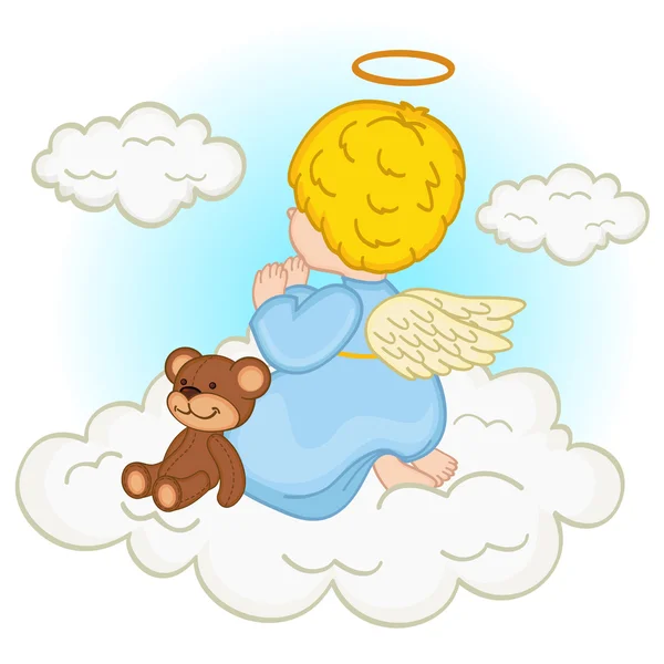 Ángel bebé niño en nube — Vector de stock