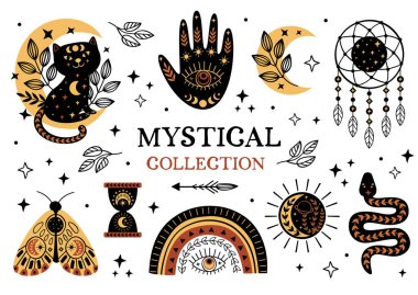 set of isolated mystical and magic elements