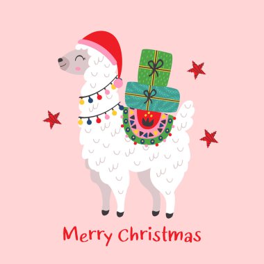 Christmas card with cute llama