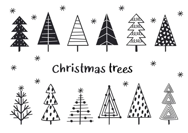 Set Isolated Black Christmas Trees — Διανυσματικό Αρχείο