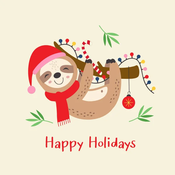 Christmas Card Cute Sloth —  Vetores de Stock