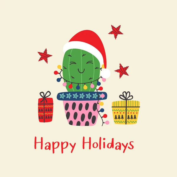 Carte Noël Avec Cactus Amusant — Image vectorielle