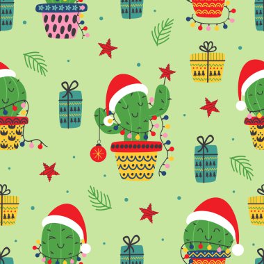 seamless pattern with  Christmas  cactus clipart