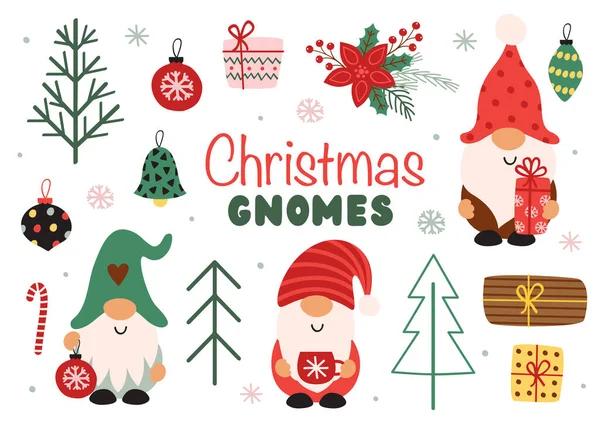 Set Isolated Funny Christmas Gnomes — Stock Vector