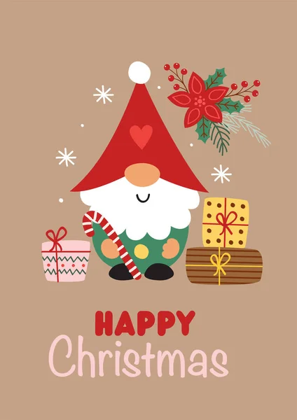 Greeting Card Christmas Gnome Gifts — Stock Vector