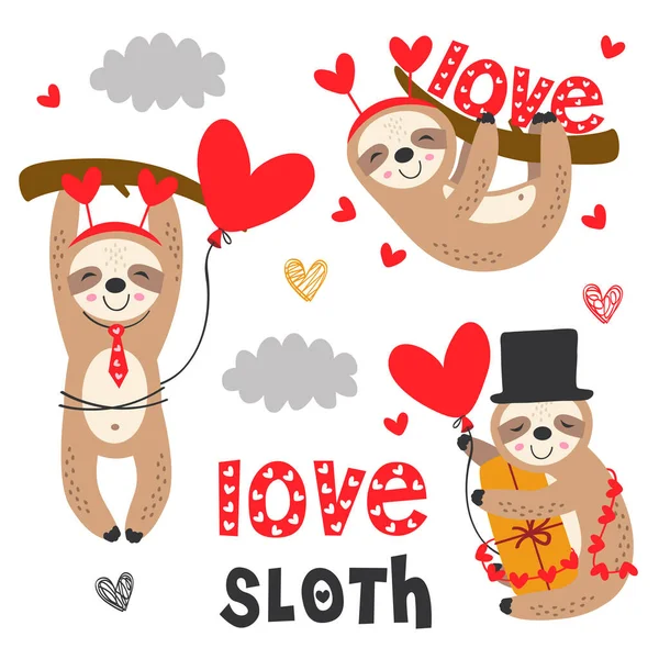 Set Isolated Love Sloth Gifts — Stock Vector