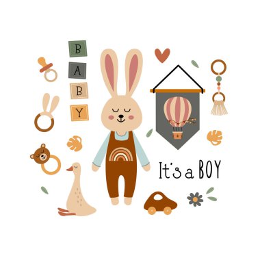 poster with bohemian baby boy elements