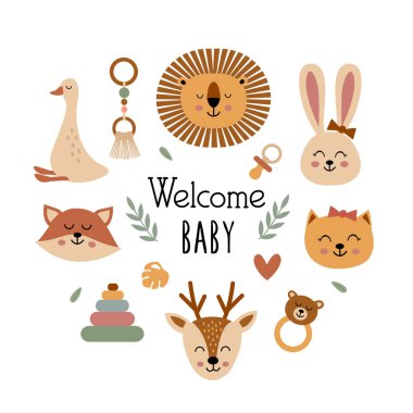 poster with bohemian baby animals faces