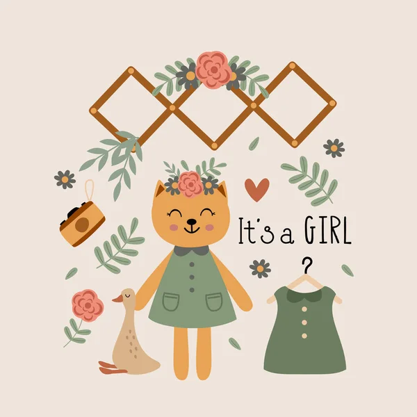 Плакат Котячою Дівчиною Богемними Елементами — стоковий вектор