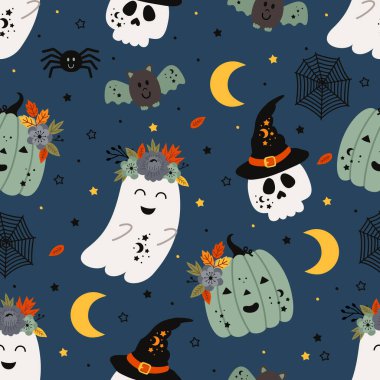  Kabak, hayalet, kafatası ve yarasayla kusursuz desen