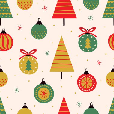 Noel süsleri ve ağaçlarıyla kusursuz desen 