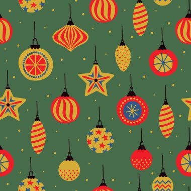 Yeşil Arkaplanda Noel Süslemeleri Kusursuz Desen