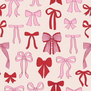 Kırmızı ve pembe fiyonklu kusursuz desen