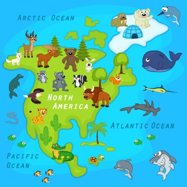 hayvanlar ile Kuzey Amerika Haritası