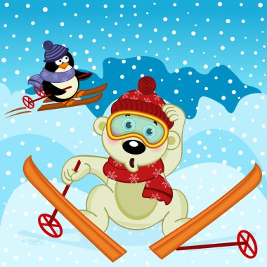 Kutup ayısı ve penguen Kayak - vektör çizim, eps
