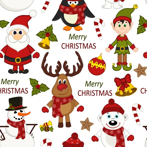 Noel Noel Baba, Penguen, geyik, ayı, kardan adam, elf ile seamless modeli