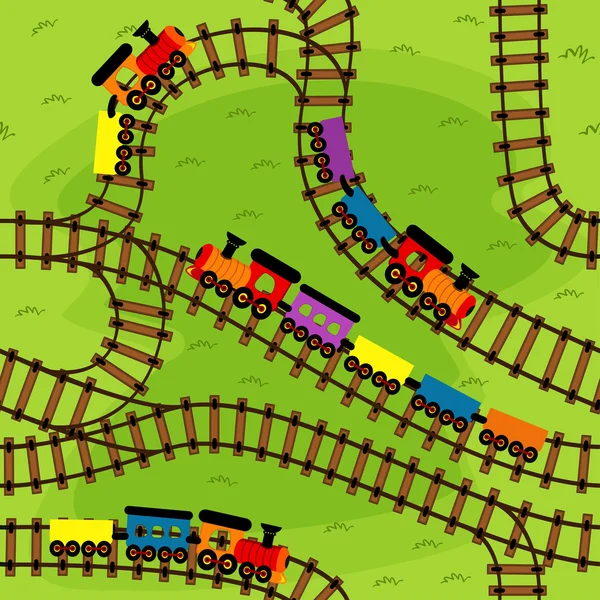 Бесшовная железная дорога с поездами — стоковый вектор