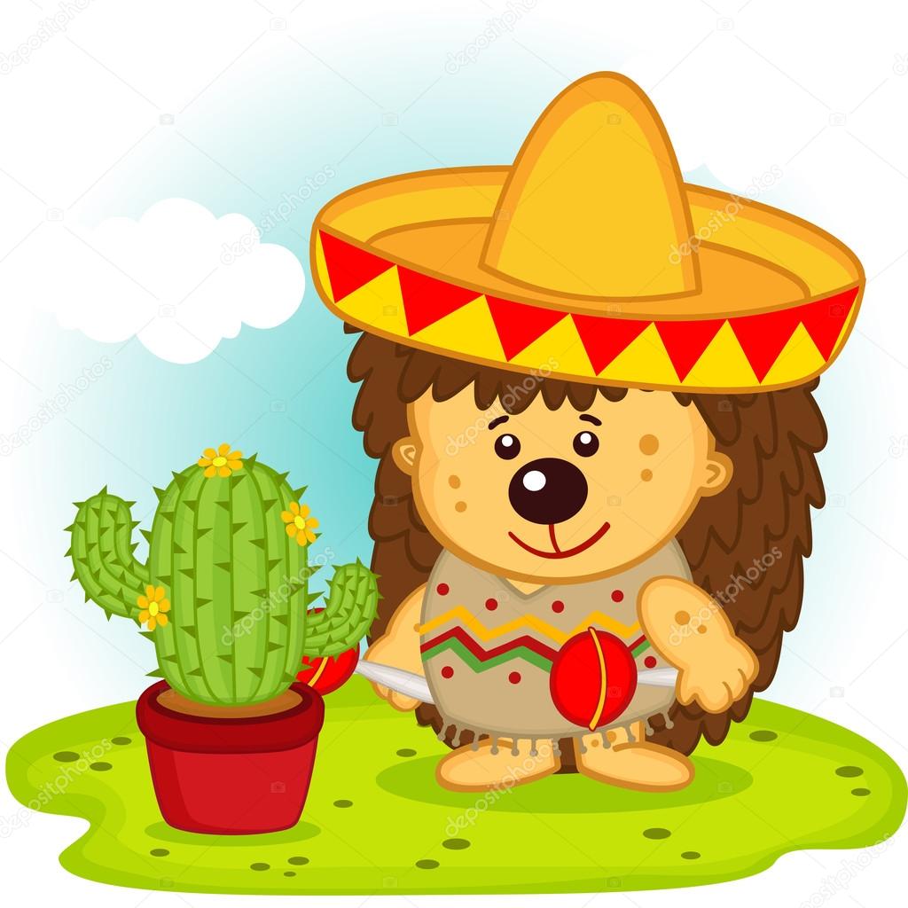 hedgehog and cactus on the Mexican fiesta