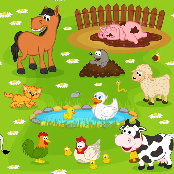 Patrón inconsútil con animales de granja — Vector de stock