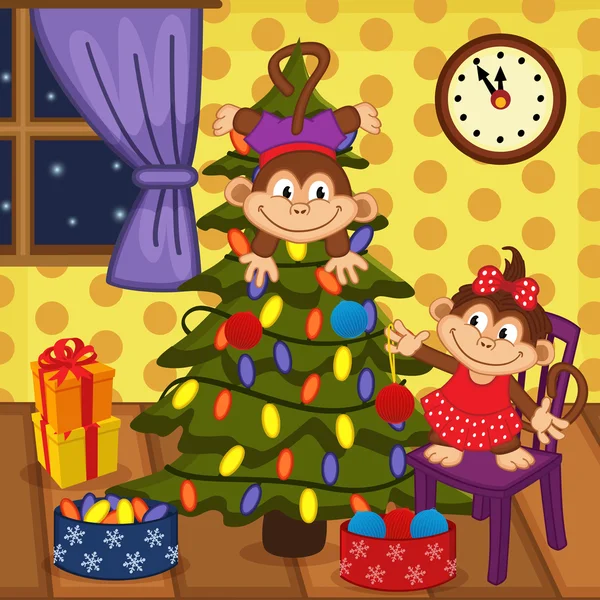 Μαϊμού διακόσμησης χριστουγεννιάτικου δέντρου — Διανυσματικό Αρχείο