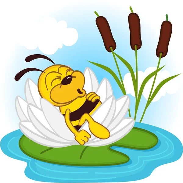 Pszczoła spanie w lilia — Wektor stockowy