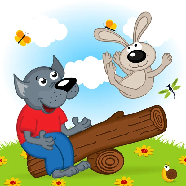 Vlk a králíka na houpačce — Stockový vektor