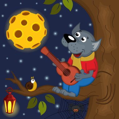 dolunay, kurt gitar çalıyor