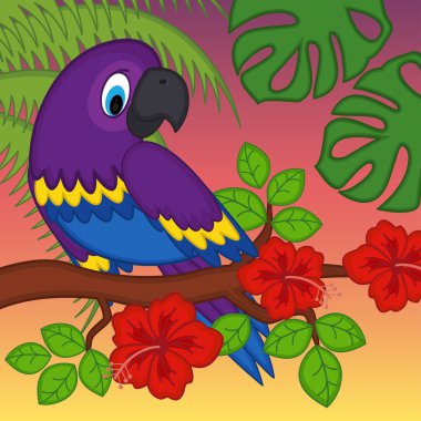 çiçekli dal üstünde papağan